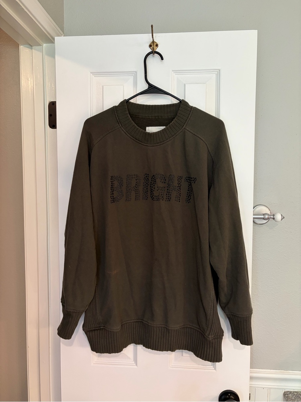 Aerie Down To Earth BRIGHT Studded Oversized Sweatshirt Grey Green Small
